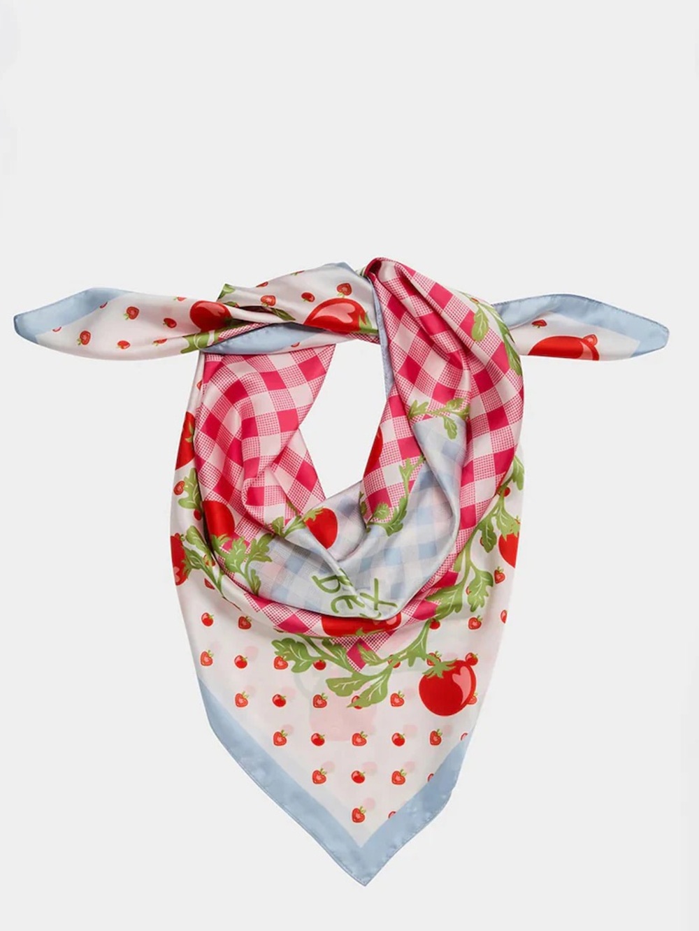 Betsey Johnson Tomato Gingham Square Scarf - Red Blue 35” x 35” - Picture 2 of 16